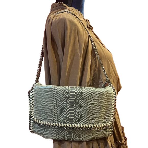 Stella McCartney Eco Python Embossed Falabella Fold Over Clutch Brown - Picture 2 of 14
